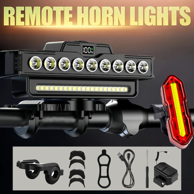 Bike Bell - Fietskoplamp met afstandsbediening, 9 LED's, USB-oplaadbaar,